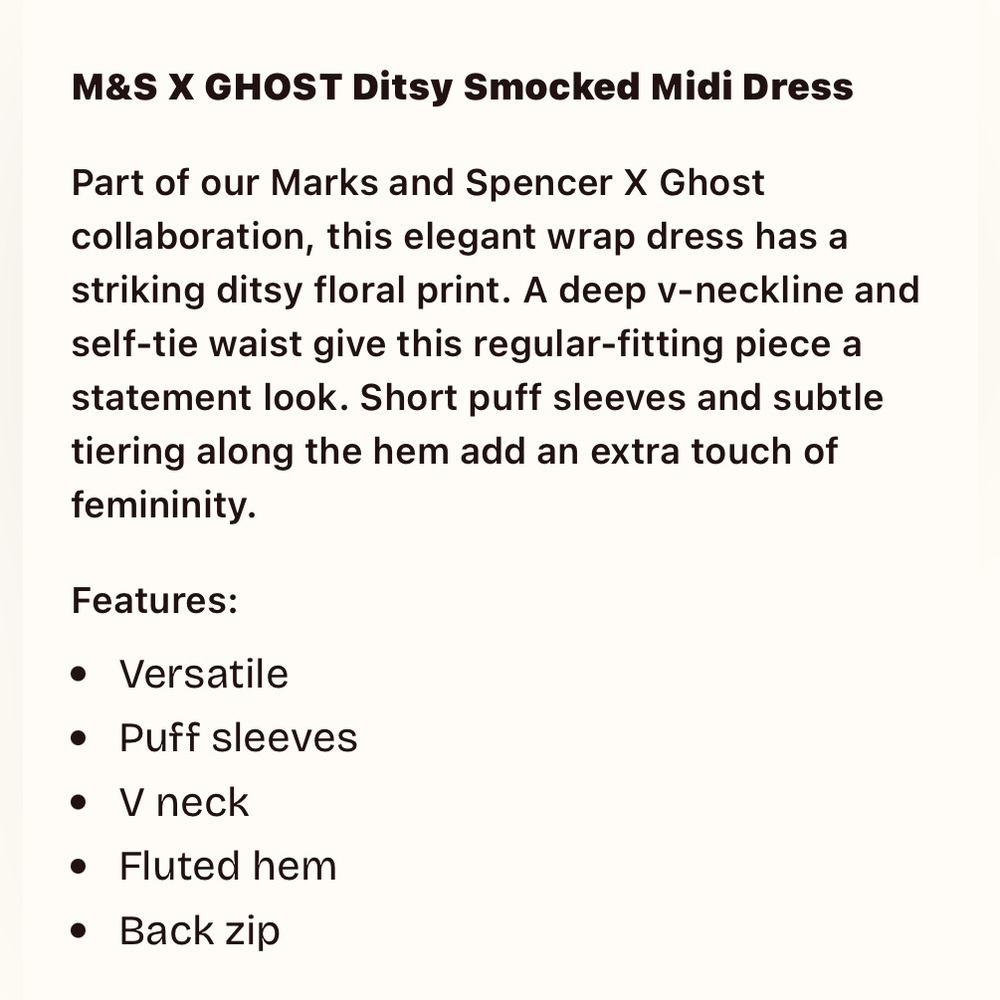 M&S X GHOST / ANTHROPOLOGIE DITZY SMOCKED MIDI DRESS - Picture 9 of 11